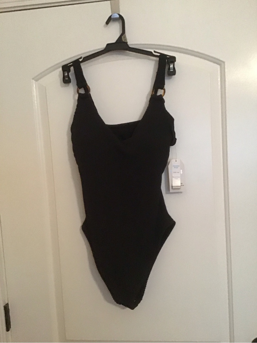 Time and Tru Black One-Piece Swimsuit with Adjustable Strap Details
